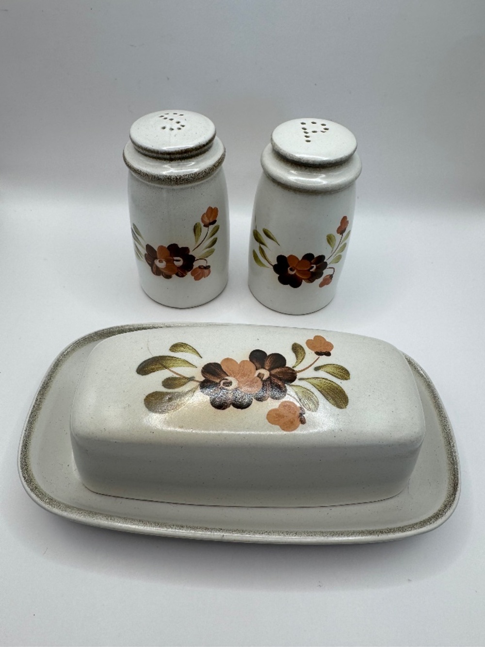 Denby Serenade Pattern Covered Butter Dish, Salt and Pepper Set